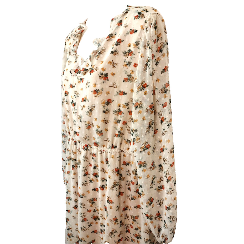 SPLASH Floral Dots Sheer Long Sleeves Ruffle Dress Ivory Green Orange Lined 14 - Picture 9 of 15